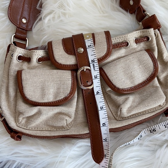 Vgt Y2K Brown & Cream Linen Baguette Shoulder Bag - Picture 14 of 16